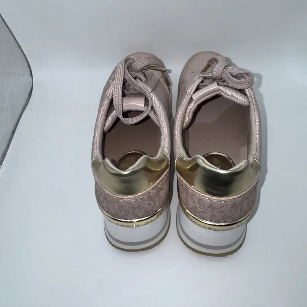 Michael Kors Allie Trainer Pink Gold Logo Platform Sneakers Women’s 6.5M